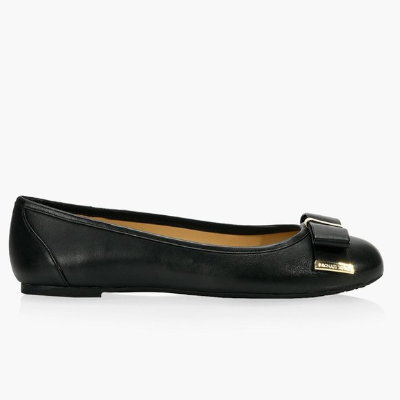 Black Leather Ballerina Flat Shoes Michael Kors Kiera Ballet - Picture 2 of 7